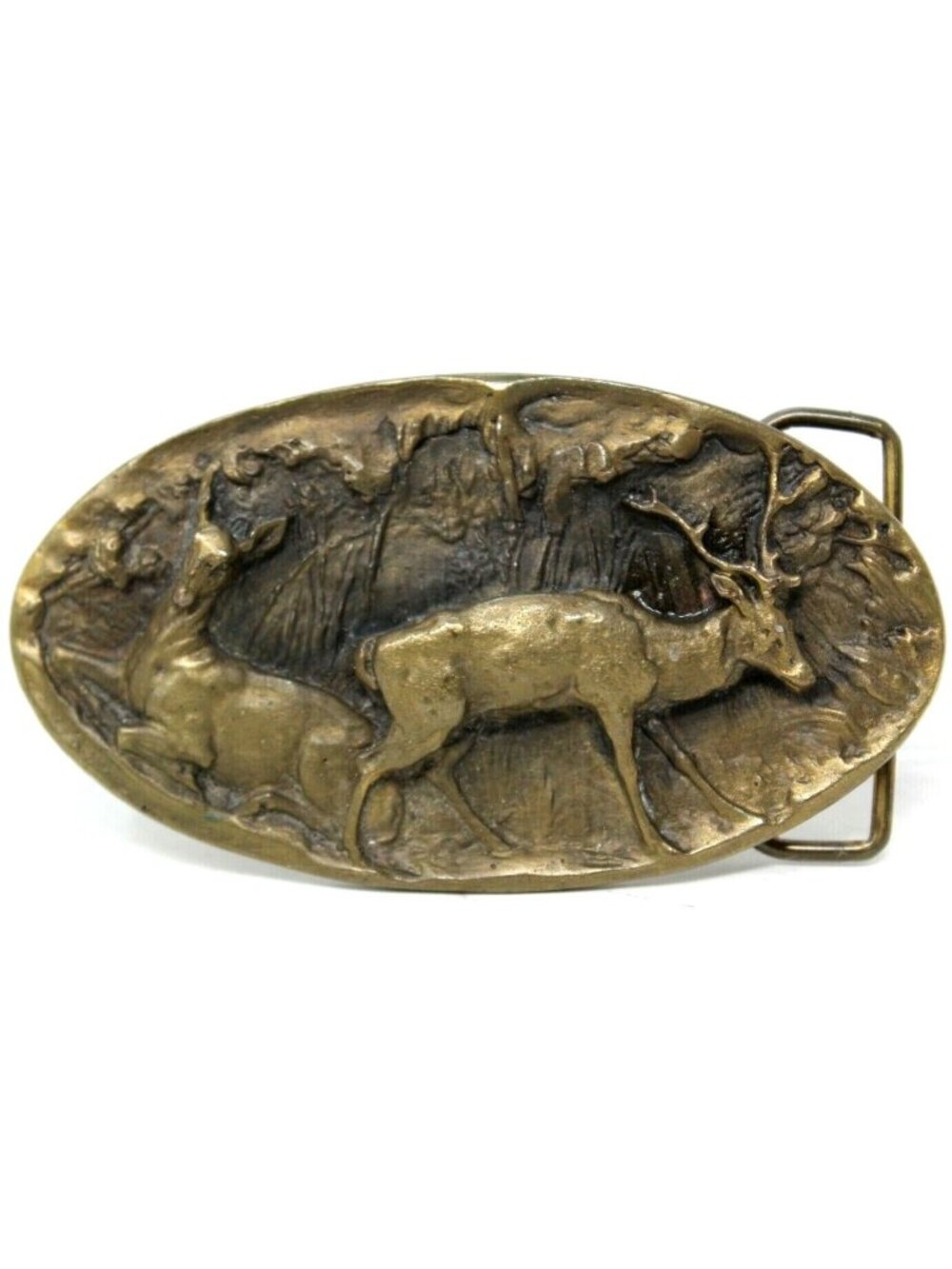 3D Deer Buck Belt Buckle 1975 AJ Desy Detailed Heavy Hunter Brass #D-7